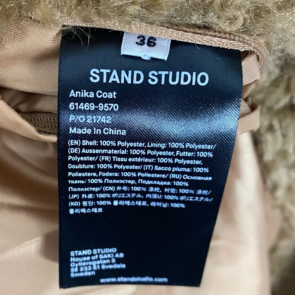 STAND STUDIO Anika Coat Faux Shearling in Camel - 36/S - Picture 16 of 16